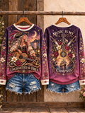Pirate Woman Guitar Floral Nautical Long Sleeve Top
