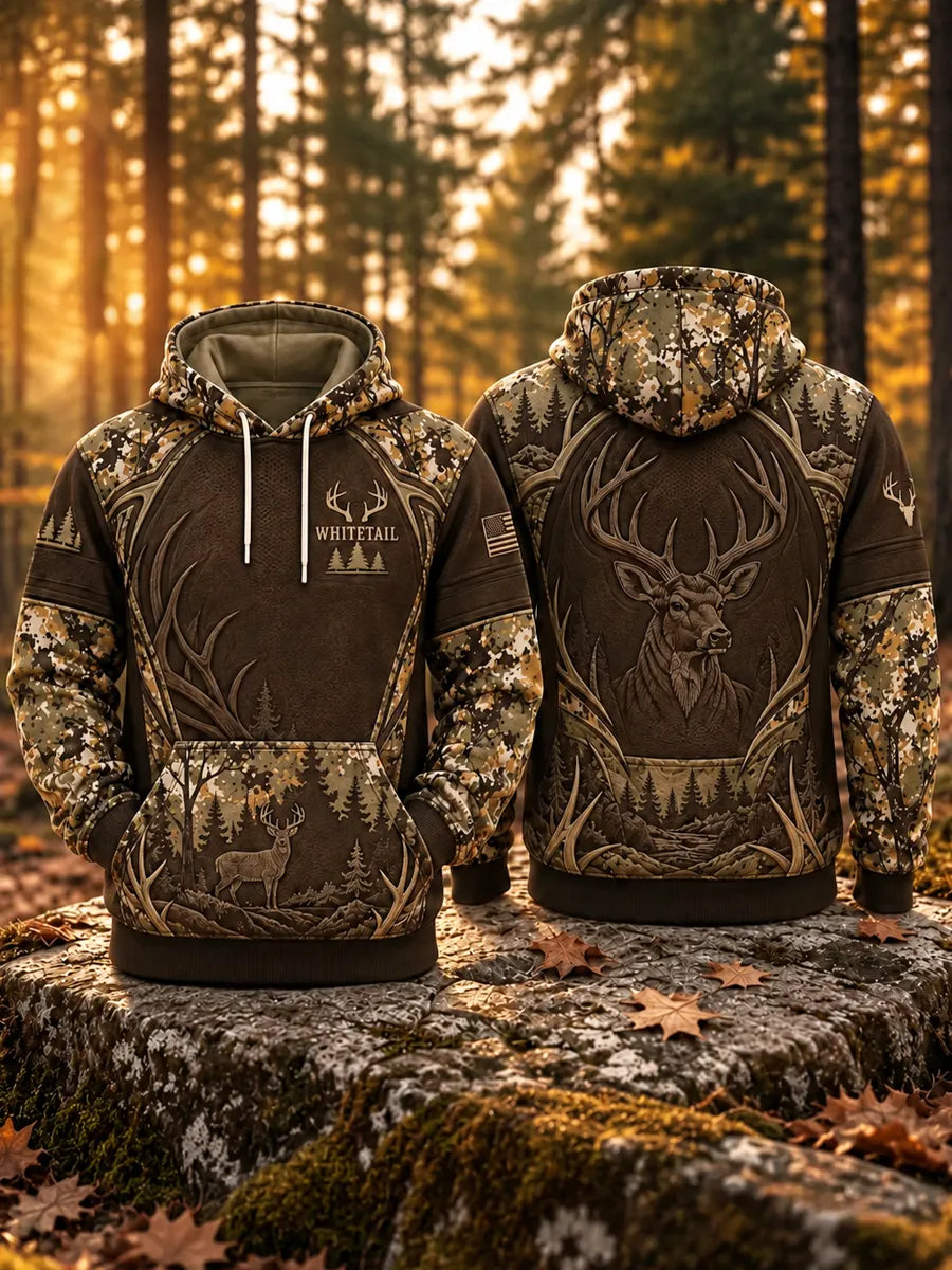 Men's Retro Hunting Culture Print Casual Hoodie