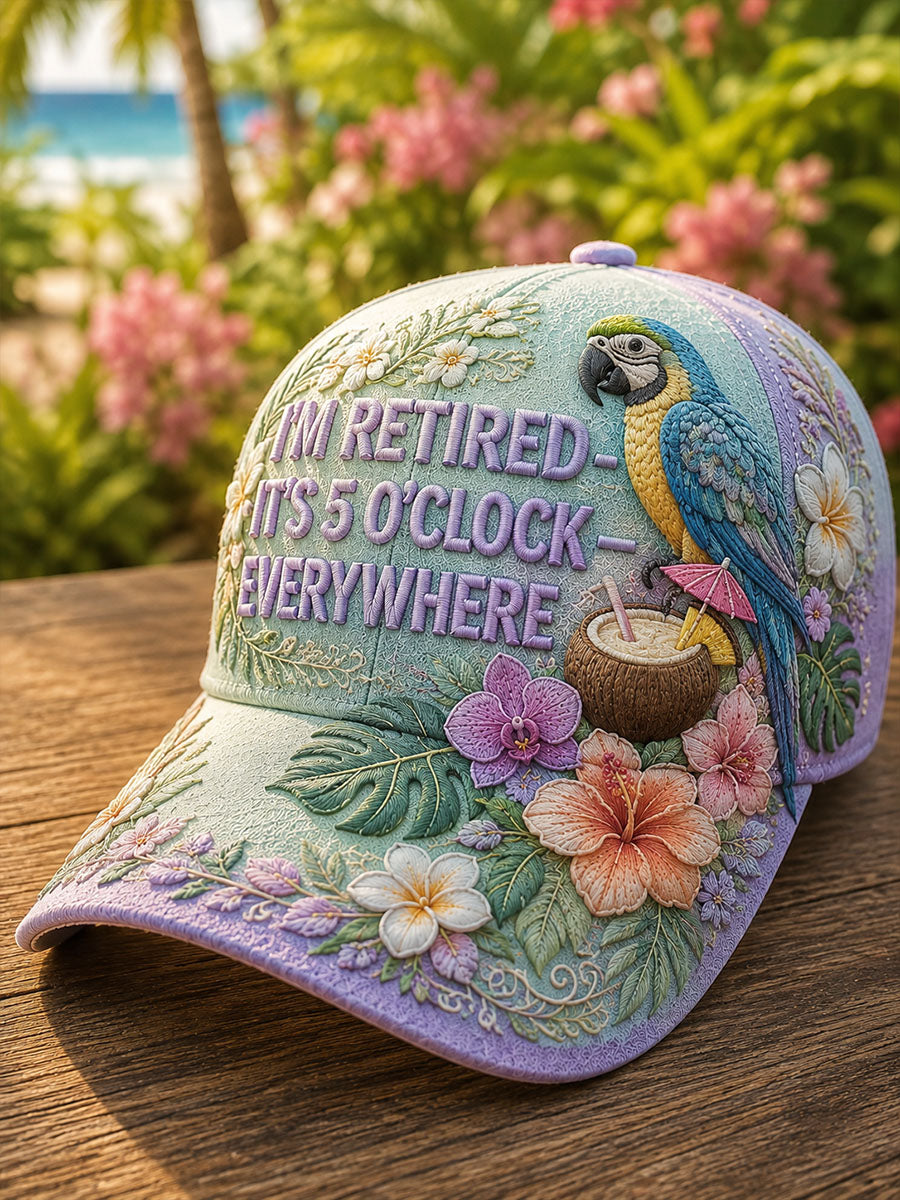 Retirement Tropical Parrot, Coconut & Floral Baseball Cap