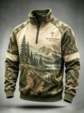 Men's Be Still And Know Psalm 46:10 Print Stand-Collar Zip-Up Sweatshirt