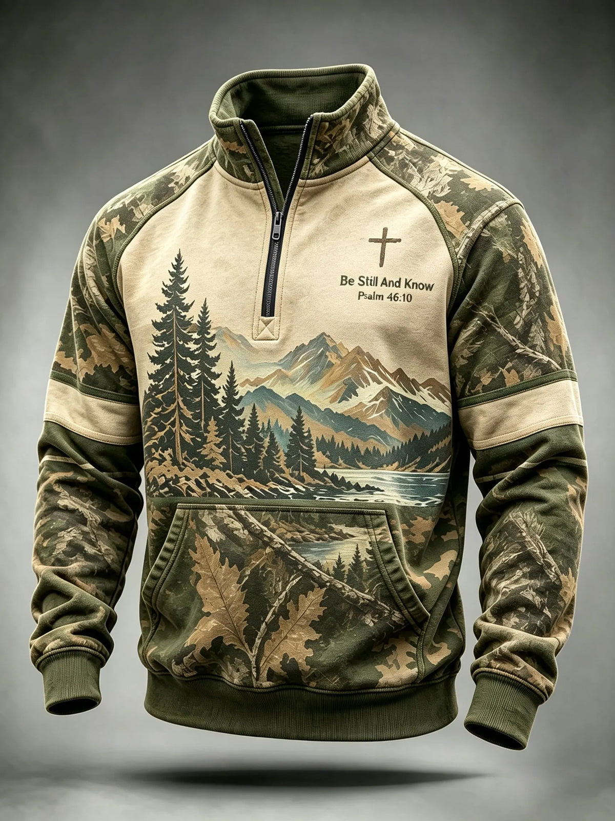 Men's Be Still And Know Psalm 46:10 Print Stand-Collar Zip-Up Sweatshirt