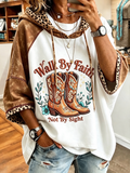 Women'S Faith Flower Cross Retro Western Printed Hoodie