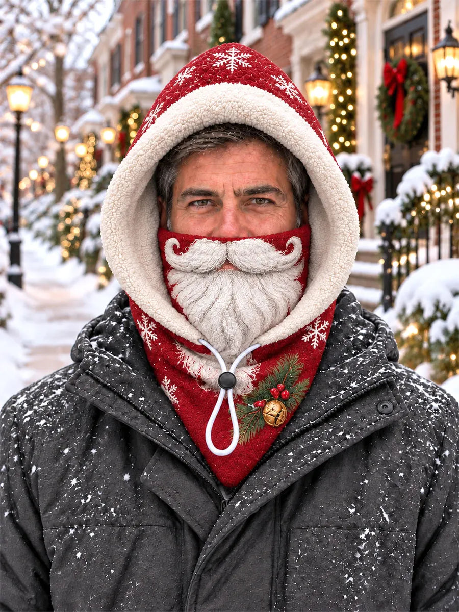 Men’s Santa Beard Fleece-Lined Hooded Neck Warmer Balaclava