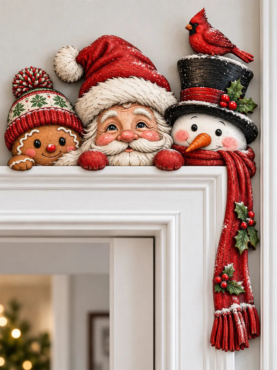 🎄Charming Christmas Door Corner Sign – Festive Santa, Snowman & Gingerbread Man Corner Decor