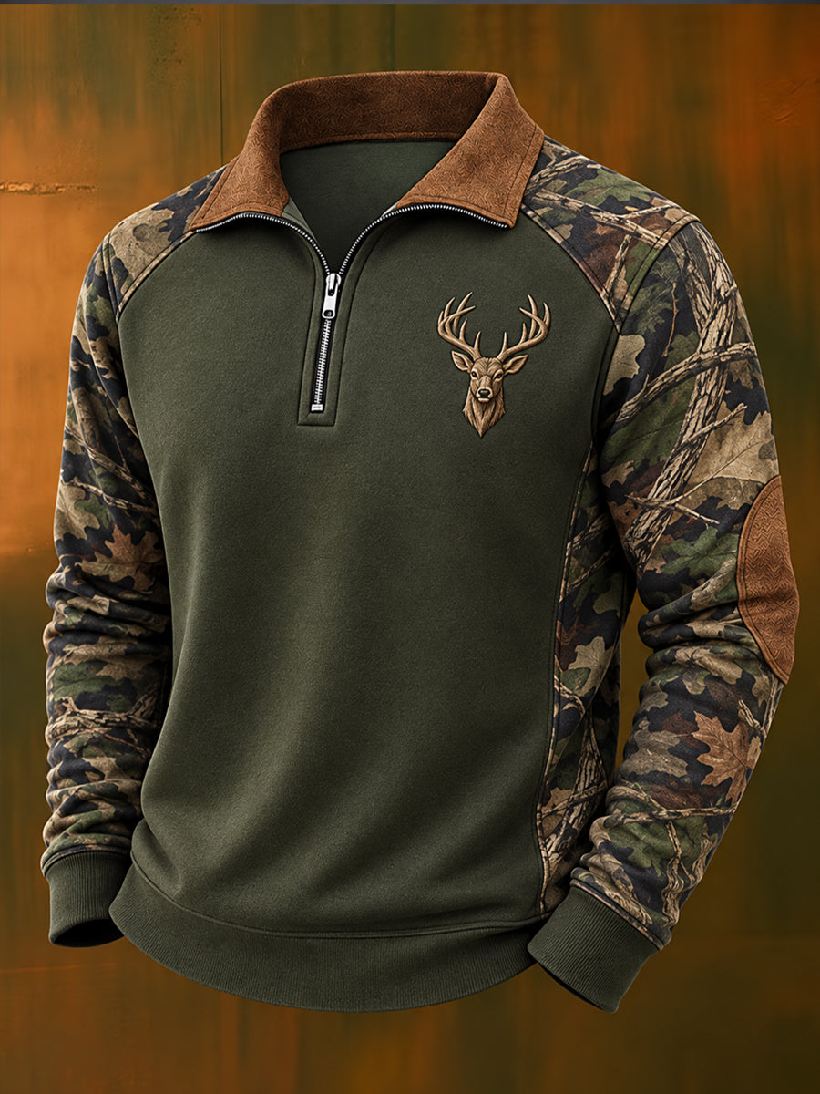 Men’s Retro Deer Hunting Art Printed Sweatshirt