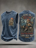 Men’s Pirate Skull Rum Vintage Washed Sleeveless T-Shirt