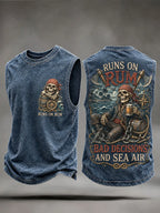 Men’s Pirate Skull Rum Vintage Washed Sleeveless T-Shirt