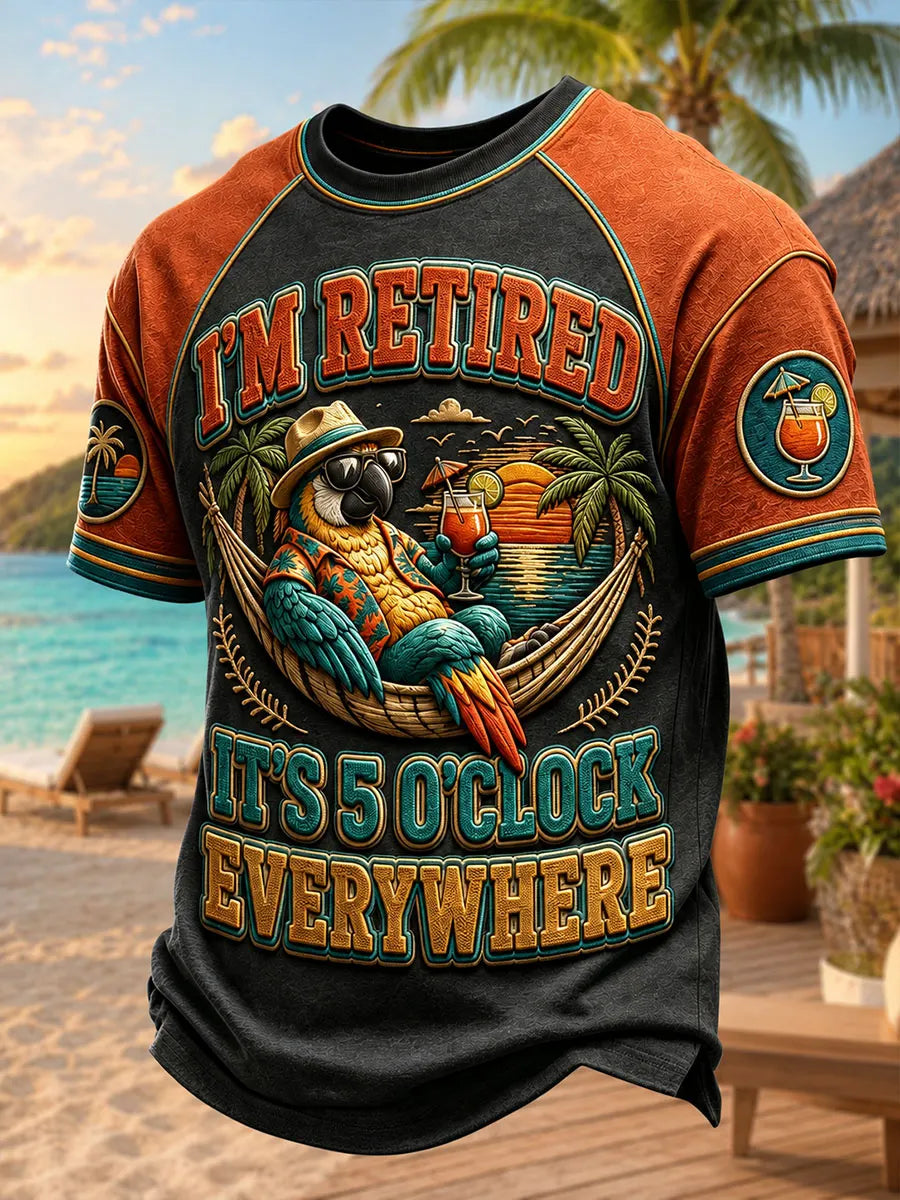 Retired Parrot “It’s 5 O’Clock Everywhere” Men’s Vintage Crew Neck T-Shirt