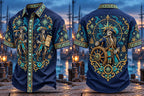 Nautical Compass Twin Pirate Skeleton Short Sleeve Shirt