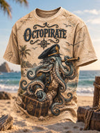 🌊 Octopirate Captain Octopus with Spyglass & Treasure Chest Vintage Graphic T-Shirt