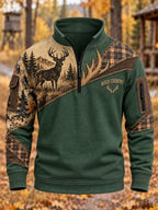 Men's Retro Hunting Culture Print Zip Sweatshirt