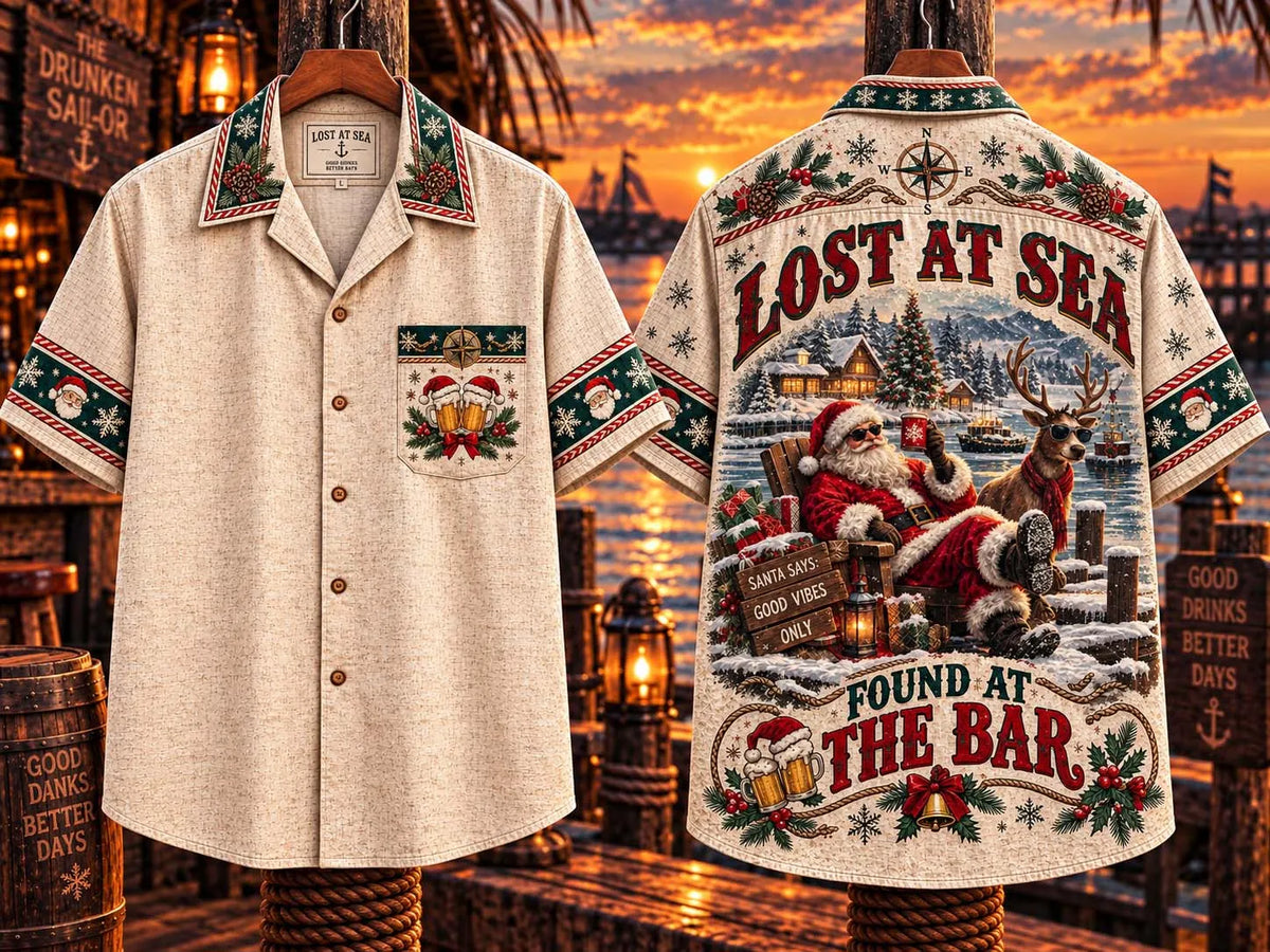 Santa and Reindeer Relaxing with Beer Christmas Hawaiian Shirt 🎅