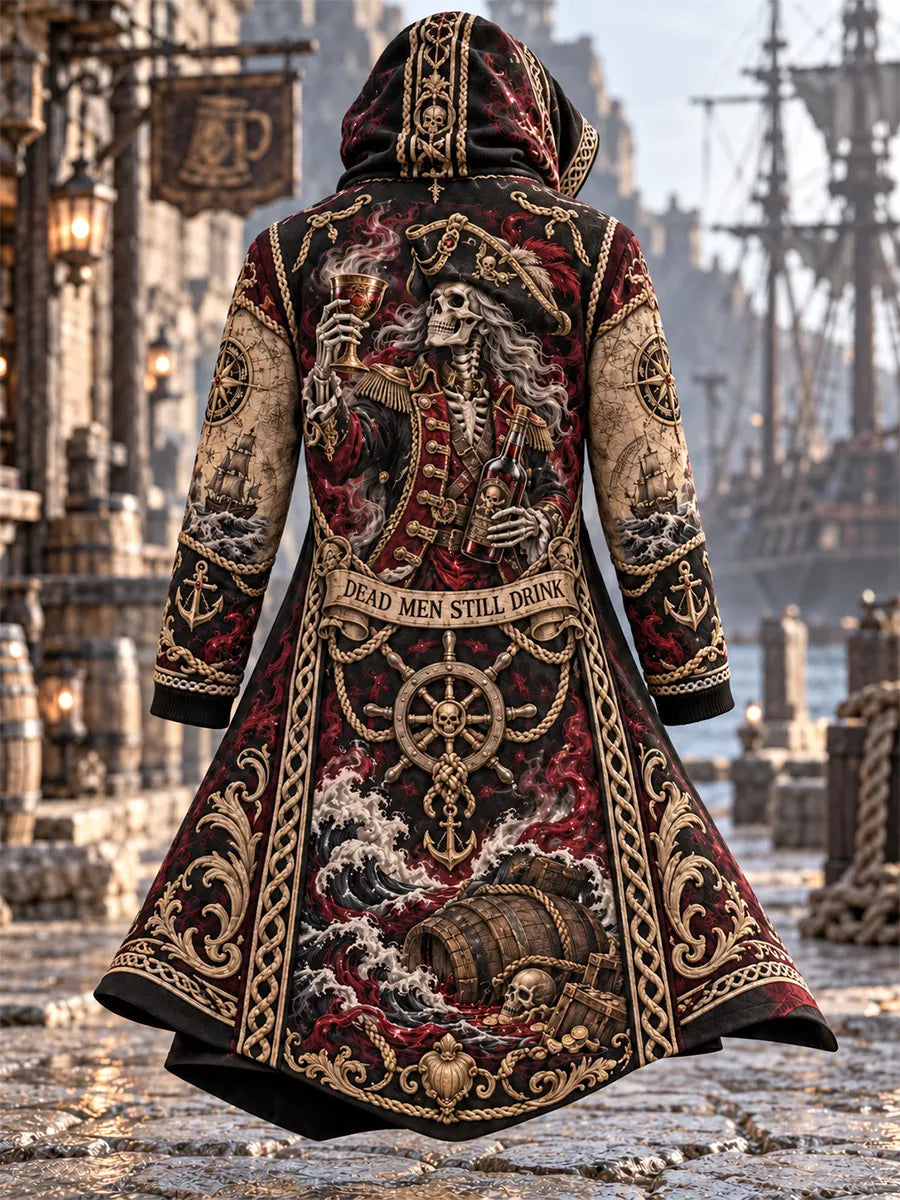 ☠️ Dead Men Still Drink Pirate Skeleton Hoodie Coat