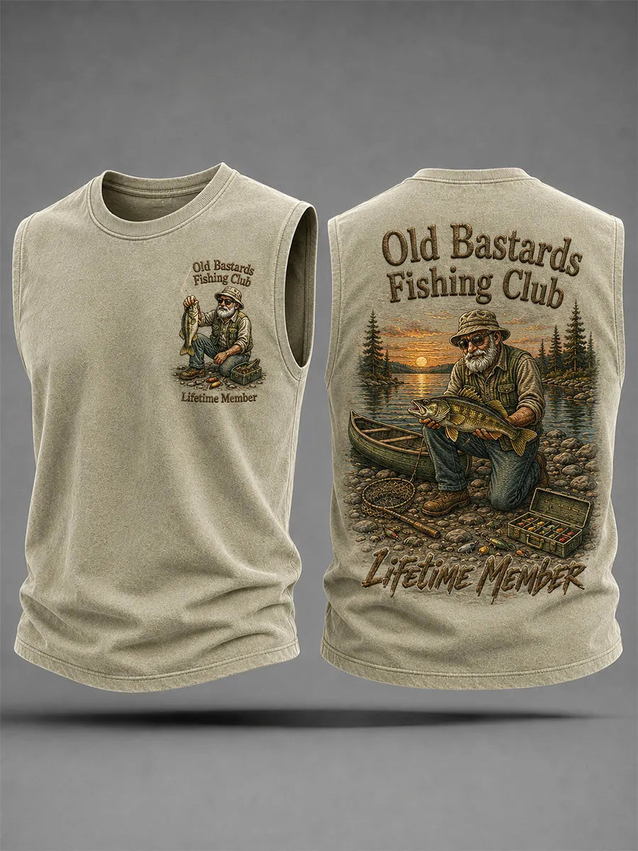 Men's Funny Old Bastards Fishing Club Lifetime Member Print Casual Tank Top