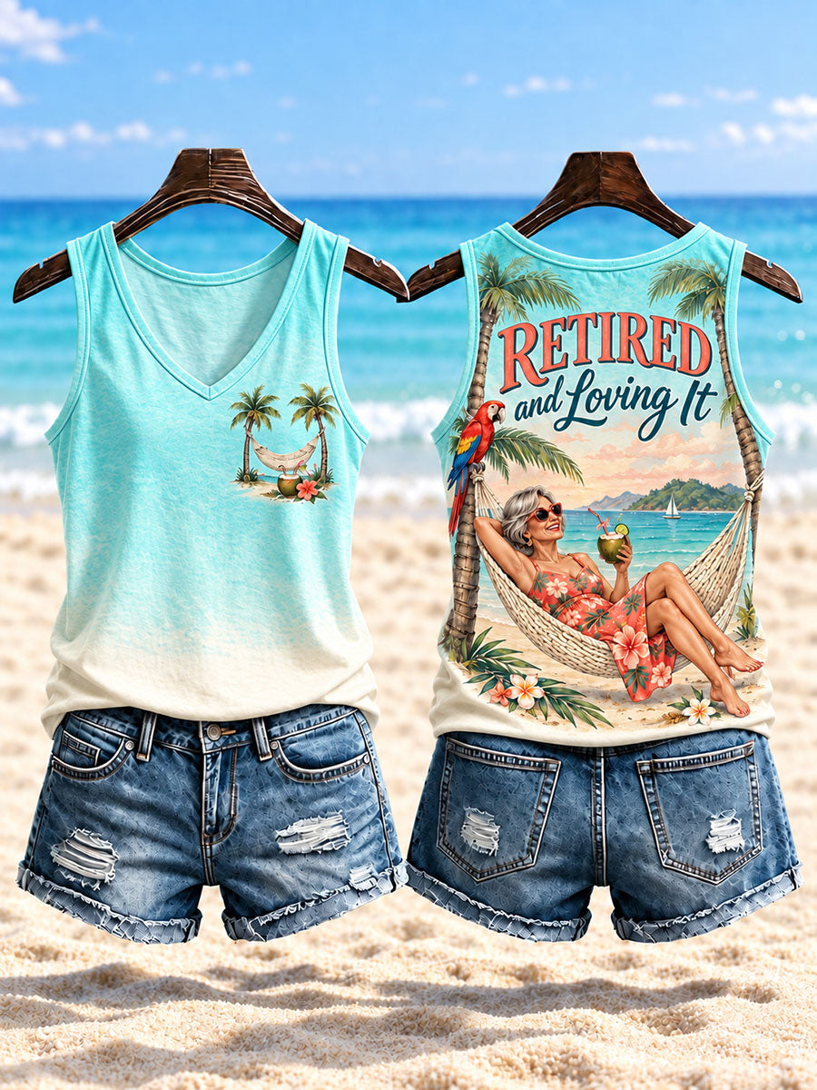 Women’s Retirement Beach Hammock V-Neck Tank Top