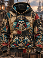 Men's Vintage Pirate Skull Art Print Casual Hoodie