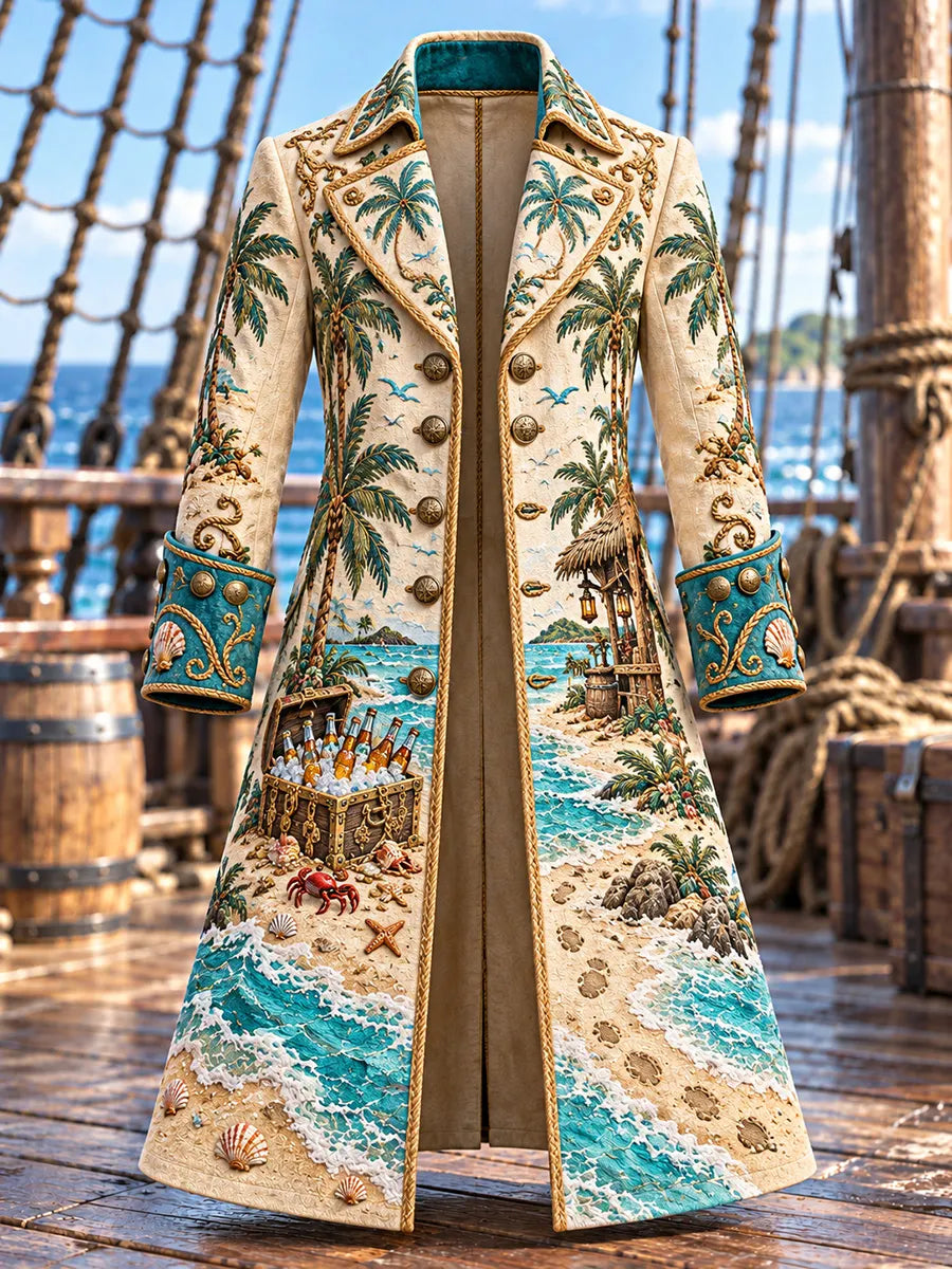 🏝️ Men's Tropical Beach & Treasure Chest Pirate Coat