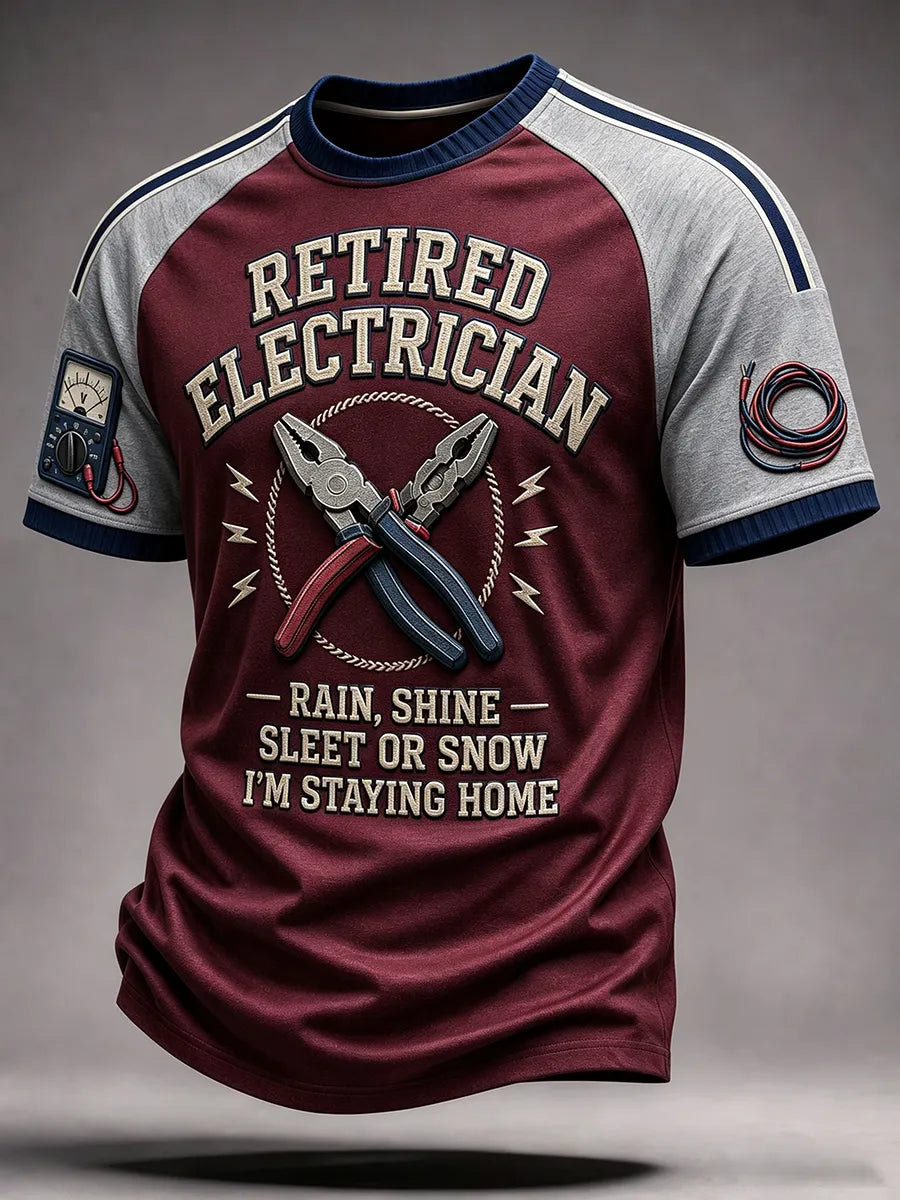 Men’s Retired Electrician Color-Block Raglan Crew Neck T-Shirt