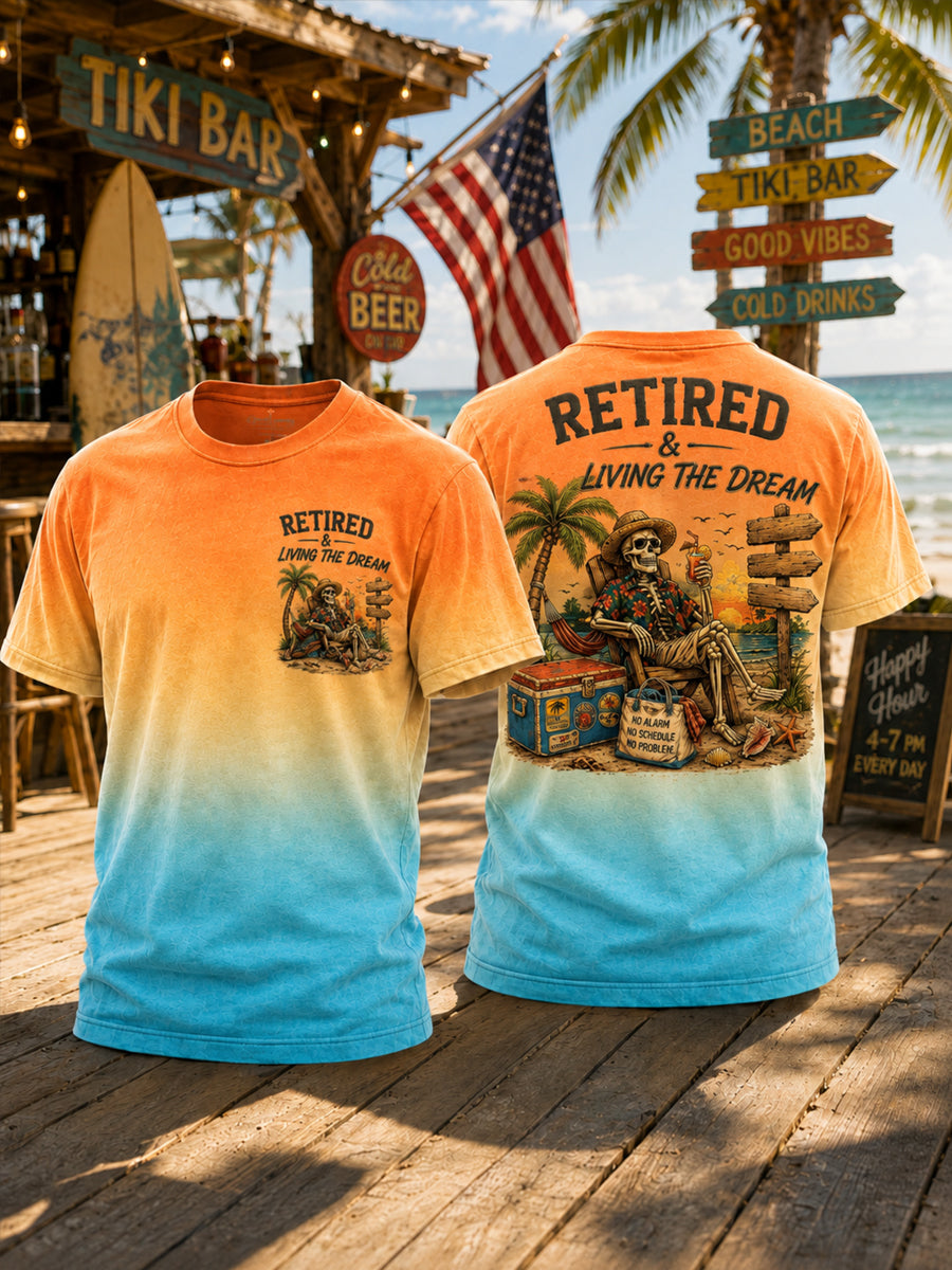 Men's Retired Skull Print Casual T-shirt