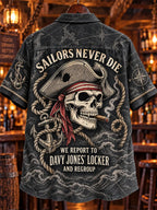 🏴‍☠️ 💀 "Sailors Never Die" Pirate Skull Denim Shirt⚓