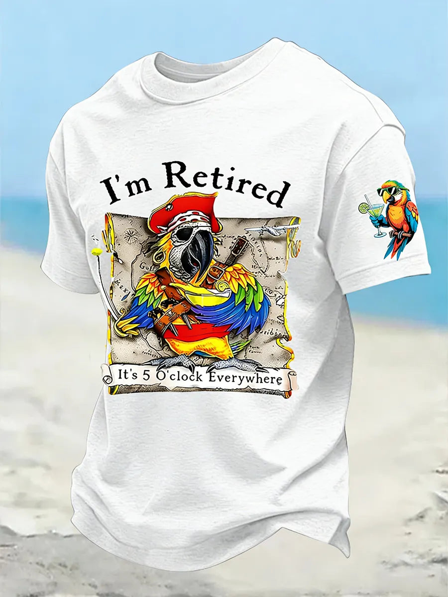 Men's I'm Retired It's 5 O'clock Everywhere Parrot Print Casual Short Sleeve T-Shirt