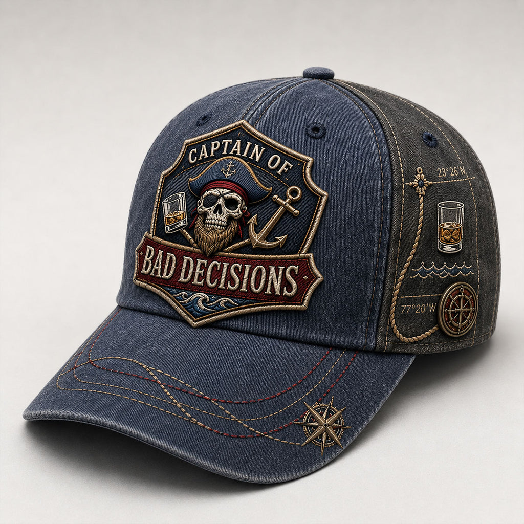 Captain of Bad Decisions Vintage Washed Baseball Cap for Men