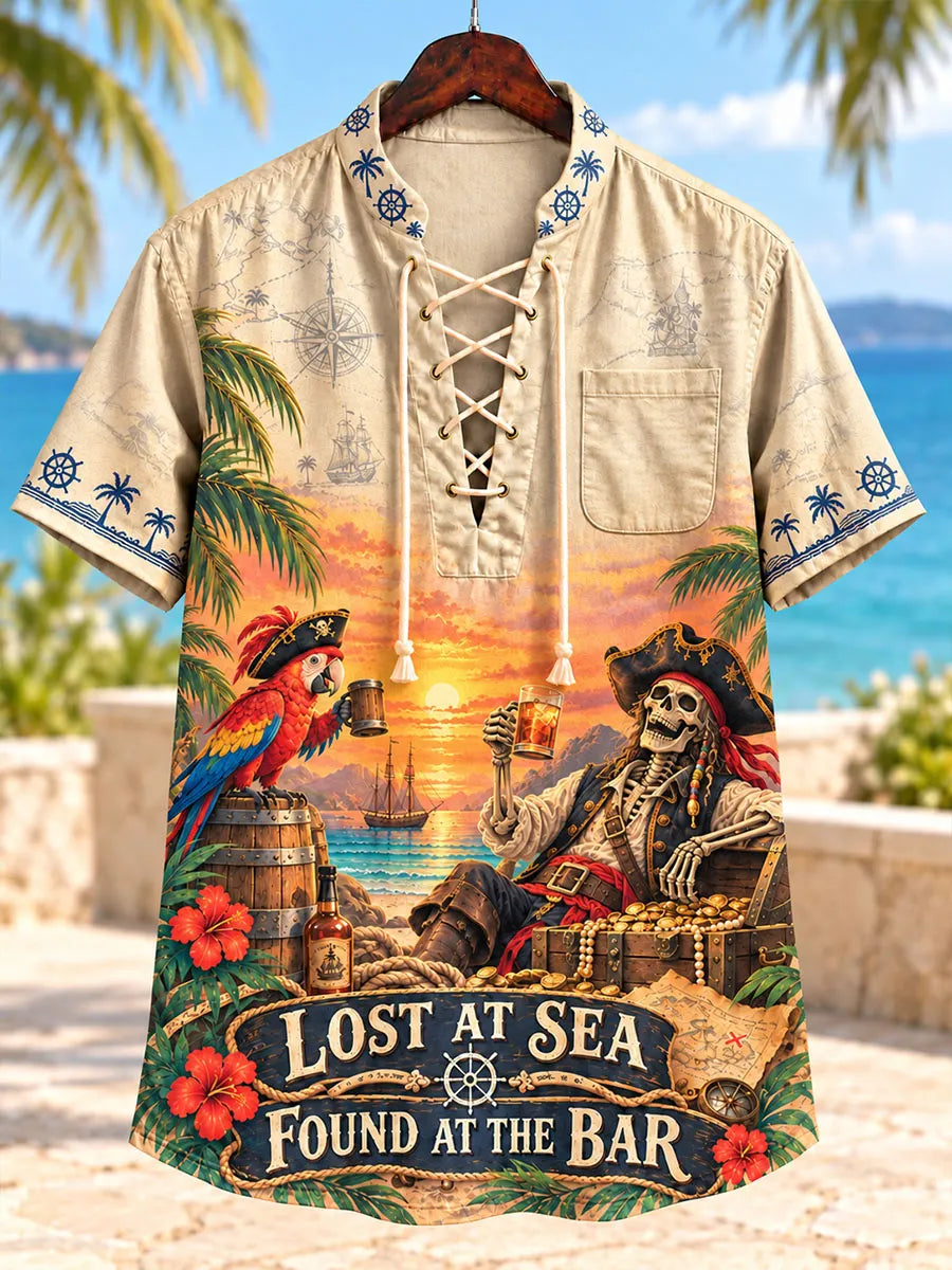 Pirate & Parrot Lace-Up Short Sleeve Shirt