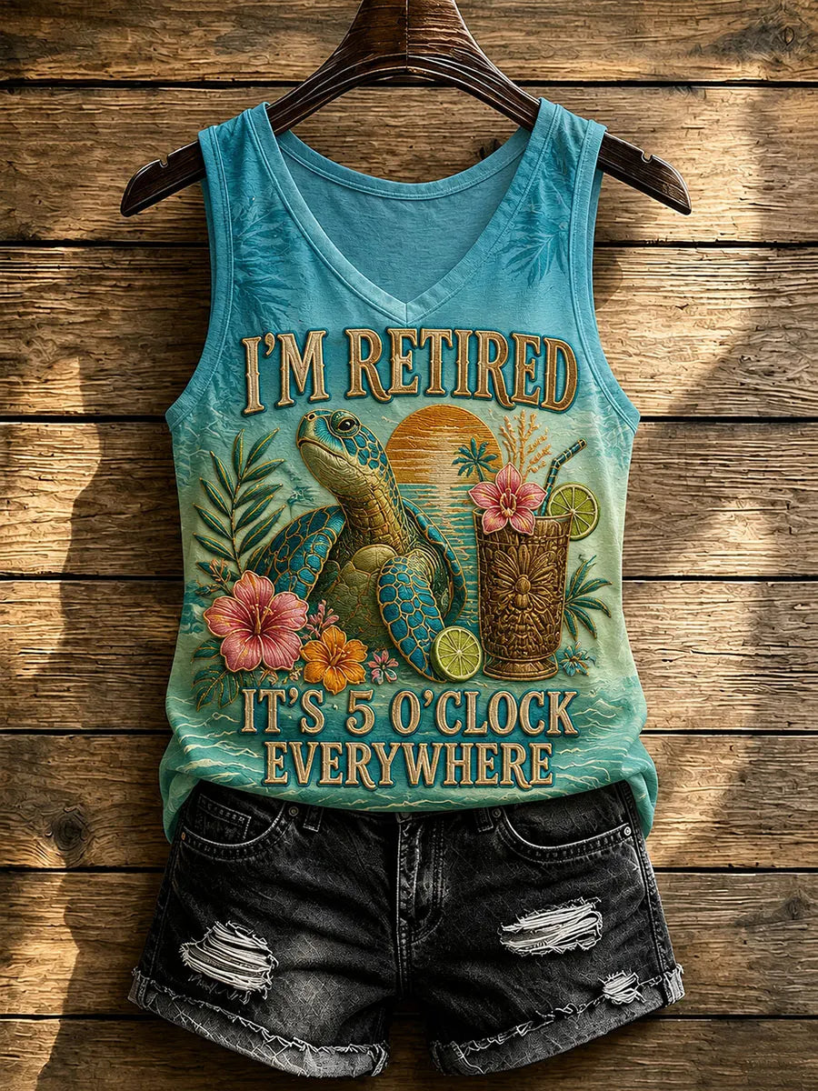 I’m Retired It’s 5 O’Clock Everywhere Sea Turtle Cocktail Women’s Tank Top