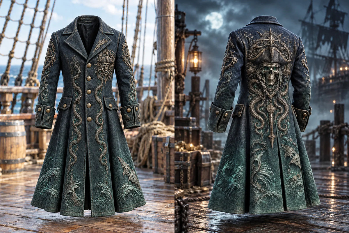 Men's Vintage Pirate Skull Art Print Coat