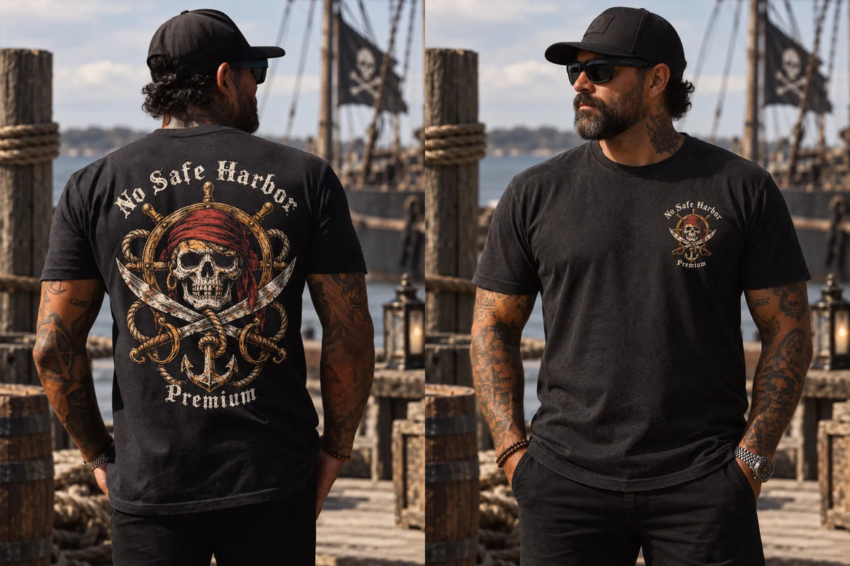 No Safe Harbor Premium Vintage Pirate Print Short Sleeve T-shirt