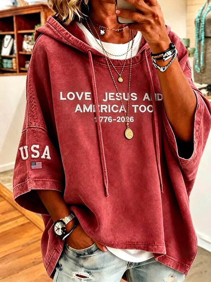 Women's Loves Jesus And America Too1776-2026 Printed Super Large Hoodie