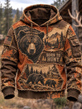 Men’s “Born to Hunt” Bear Head & Camo Patchwork-Print Pullover Hoodie
