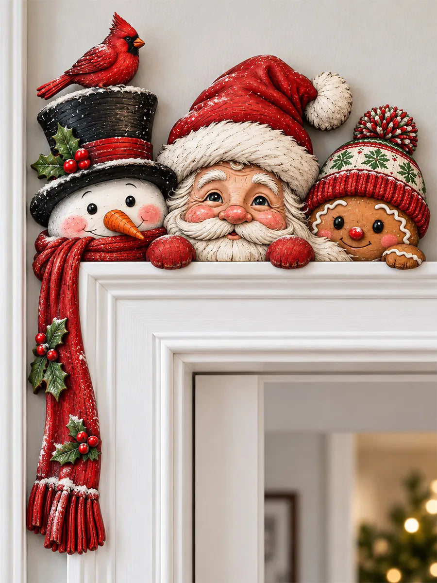 🎄Charming Christmas Door Corner Sign – Festive Santa, Snowman & Gingerbread Man Corner Decor