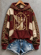 Heavenly Herald Angel – Vintage Burgundy & Gold Christian Christmas Patchwork Hoodie