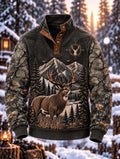 🌲 Men's Whitetail Deer & Mountain Quilted Hunting Compass Pullover 🦌