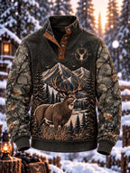 🌲 Men's Whitetail Deer & Mountain Quilted Hunting Compass Pullover 🦌