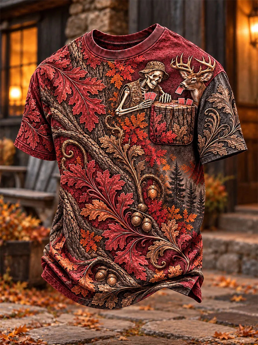 Men's Skeleton Hunter & Deer Poker Crewneck T-Shirt