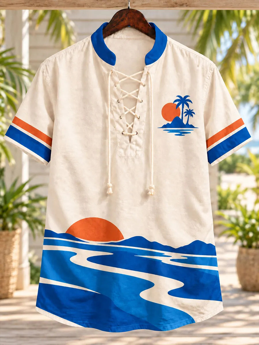 Older, Less Bothered Sloth Island Mode Men’s Lace-Up Shirt
