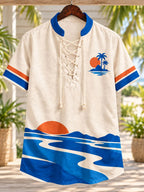 Older, Less Bothered Sloth Island Mode Men’s Lace-Up Shirt