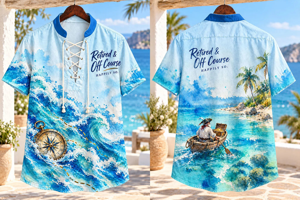 Retired & Off Course Nautical Watercolor Men’s Lace-Up Shirt