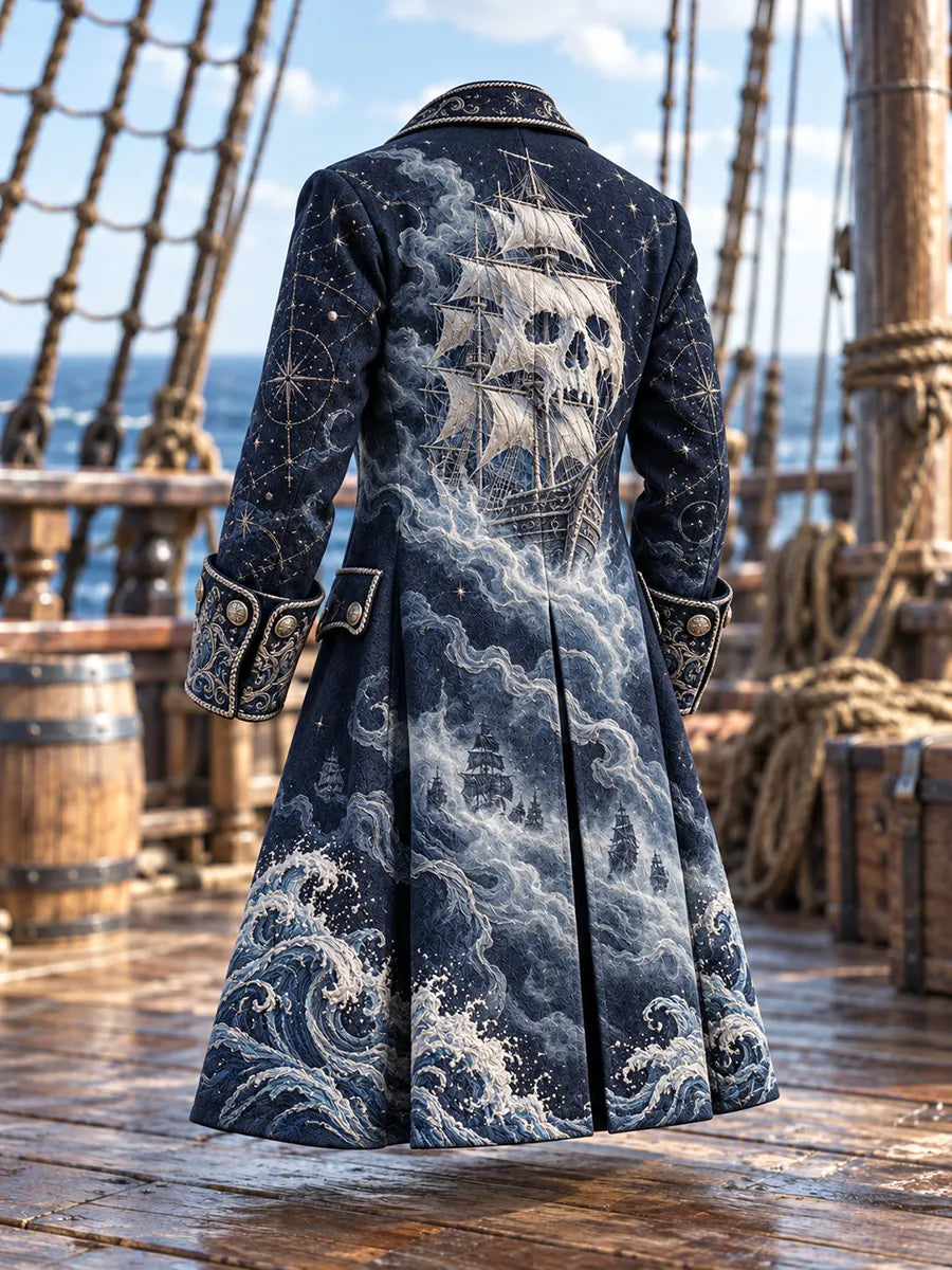 🌊 Men's Ghost Ship & Ocean Waves Pirate Coat