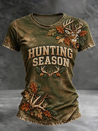 Women's Retro Hunting Culture Art Print Casual T-Shirt