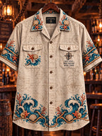 Men’s Vintage  "MONSTERS BELOW, BAR AHEAD, SUNSET BEYOND " Old Salt Printed Short Sleeve Shirt