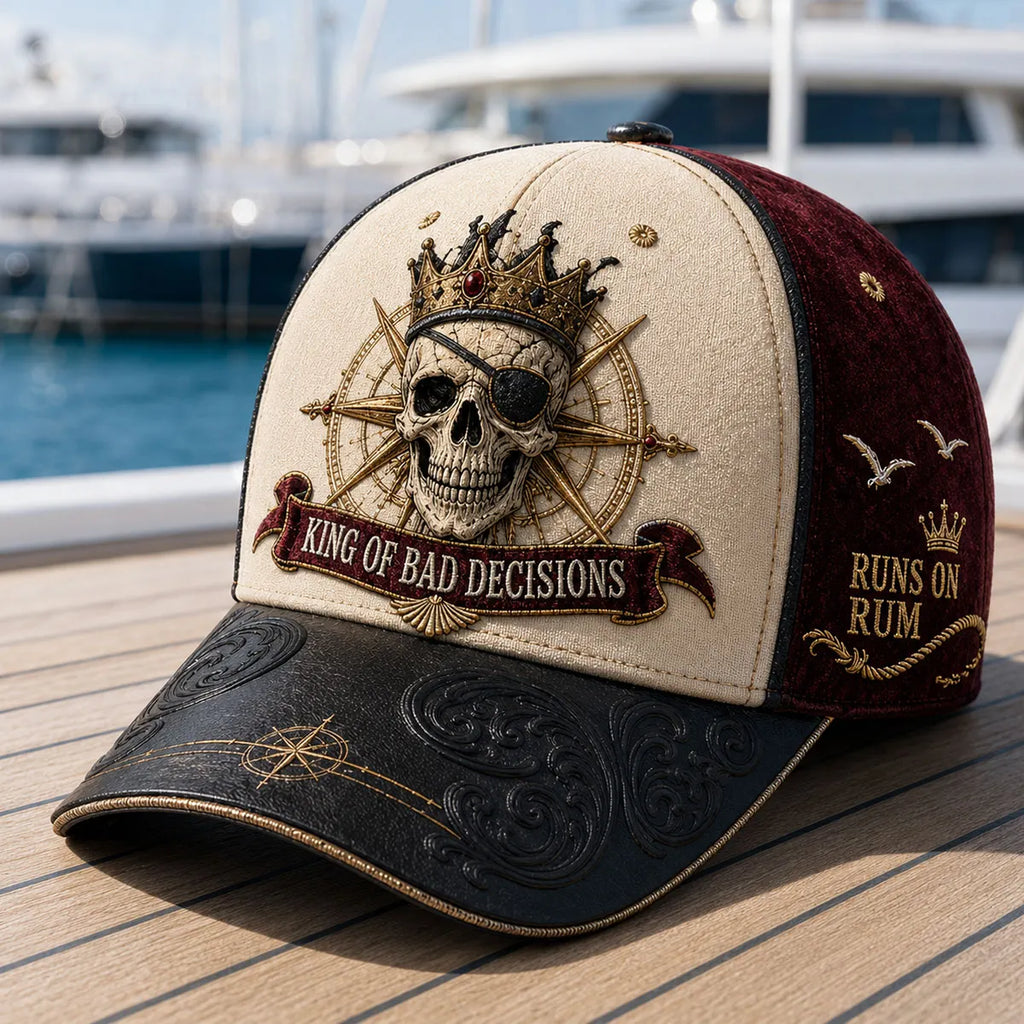 King of Bad Decisions Pirate Skull Baseball Cap for Men