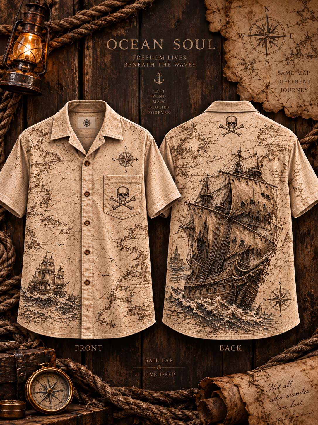 Vintage Nautical Map Pirate Shirt 🗺️