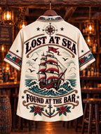⚓ Lost At Sea Found At The Bar Vintage Nautical Ship Graphic Hawaiian Shirt