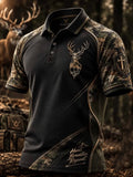 Men's Vintage Traditional Reindeer Pattern Printed Polo Shirt