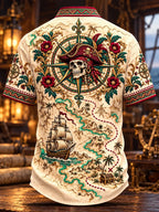 Treasure Map Pirate Skeleton Nautical Short Sleeve Shirt