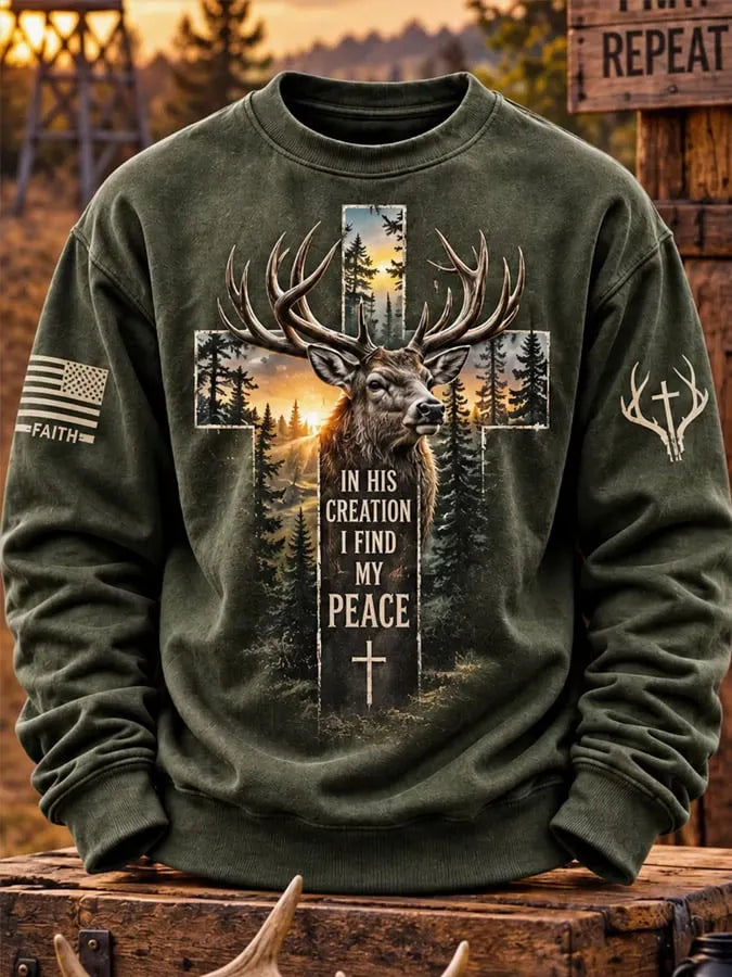 Men's Vintage-Style Hunting Culture & Beliefs Printed Top