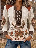 Women's Vintage Deer & Camo Bow Stitch-Detail Sweatshirt